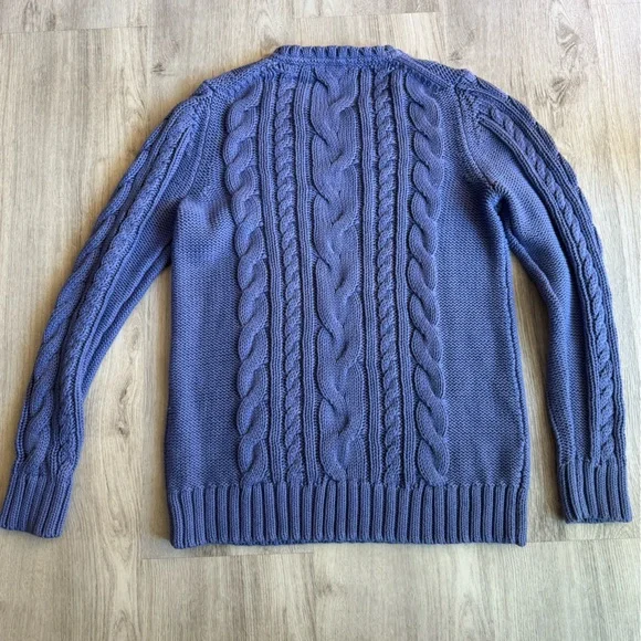 L.L. BEAN Periwinkle Purple Blue Cable Knit Cotton Crewneck Pullover Sweater Med - Picture 5 of 8